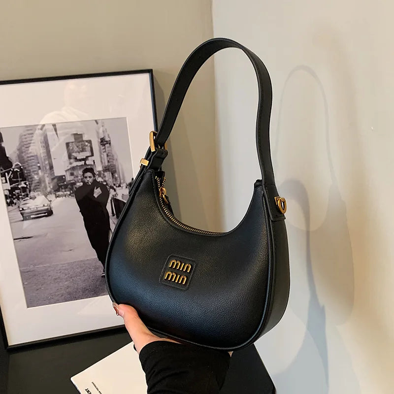 Vintage Small Bag | Women's New Crescent Shaped Bag & Autumn Winter Dumpling Bag (Commuting Black Crossbody Bag)