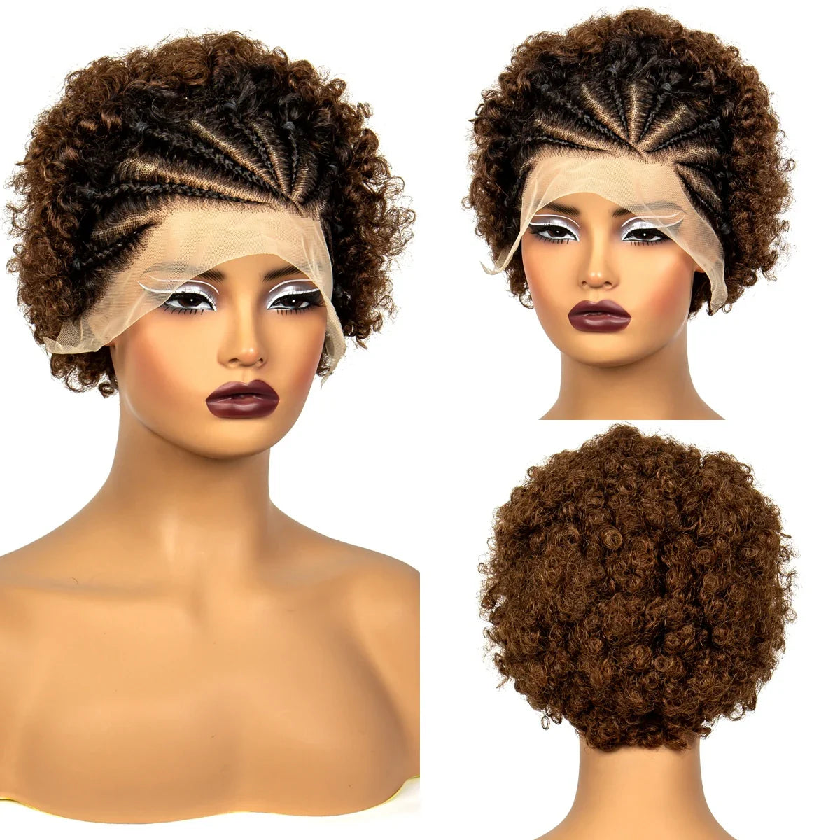 4-30 Color Synthetic Braided Wig | 13x4 Transparent Lace Front Short Afro Kinky Curly Knotless Braids