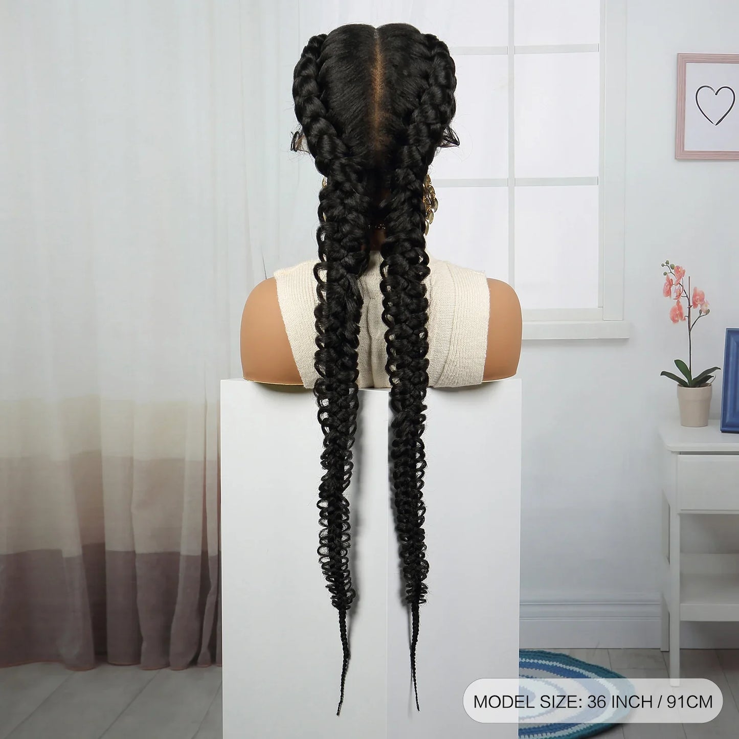 36" Burgundy Twist Cornrow Braids Wig | 99J | Lace Frontal | Baby Hair