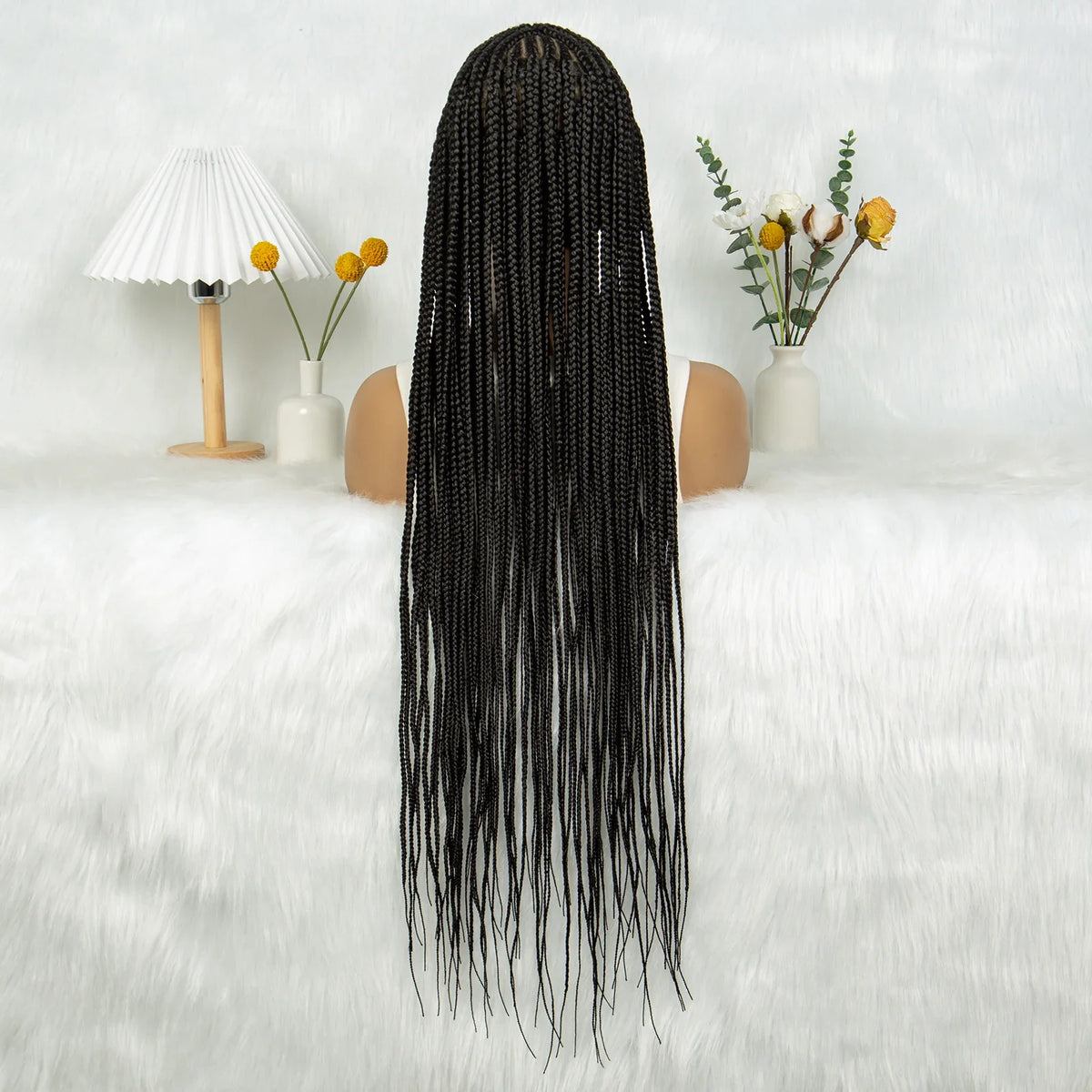 HD Transparent Full Lace Cornrow Knotless Box Braids Wig | Synthetic Goddess Braided Wig for Black Women