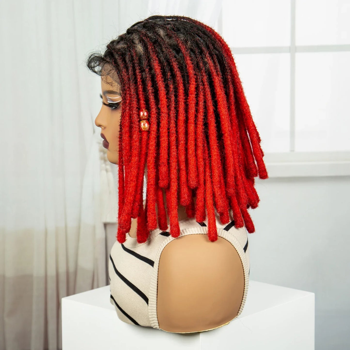Orange Knotless Faux Locs Braided Wig | Full Lace | Baby Hair