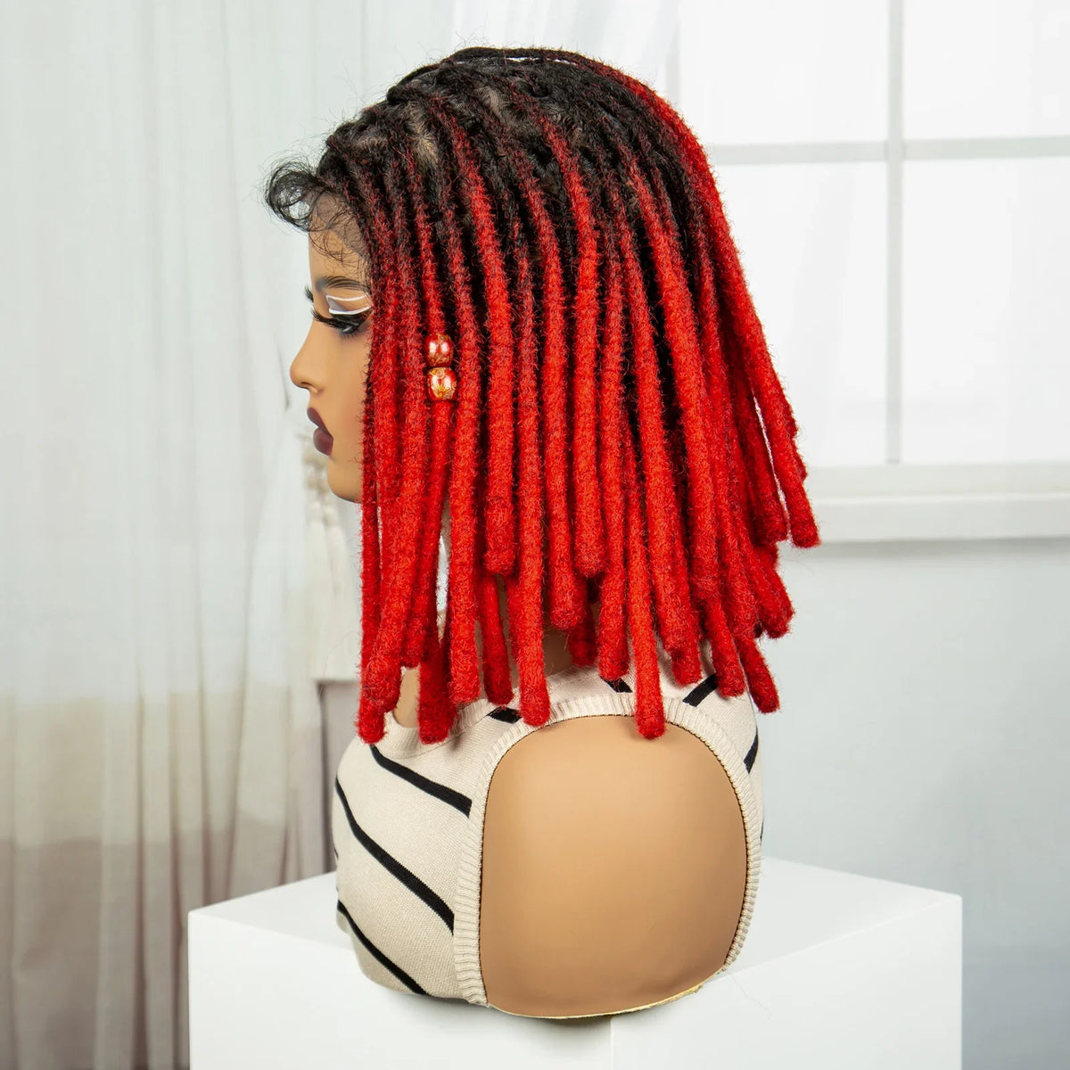 Red Faux Locs Braided Wig | Knotless Box Braids | Full Lace | Baby Hair