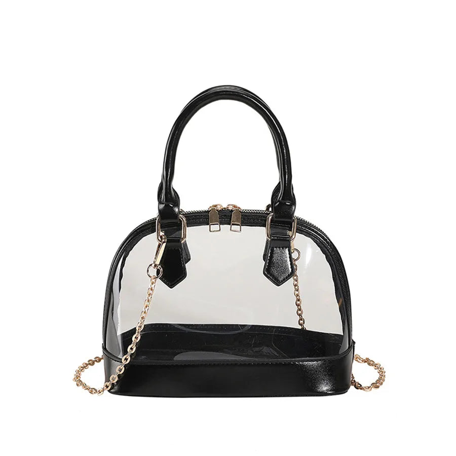 Transparent Jelly Women's Clutch Handbag | PU Leather Top Handle Metal Chain Crossbody Shoulder Tote Bag (Casual Messenger Purse)