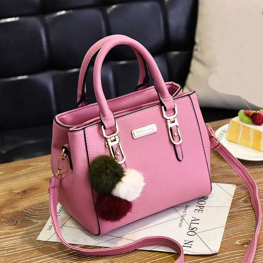 Vintage PU Leather Women's Handbag | Large Capacity Plush Tassel Shoulder Crossbody Messenger Bag (Tote Boston Style, Versatile)