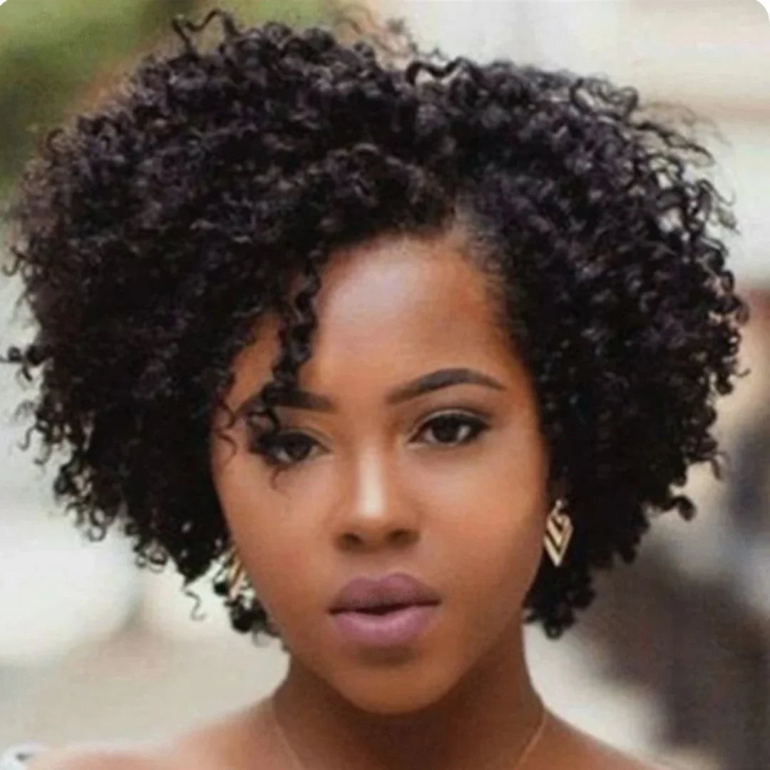 Short Curly Burgundy & Black Wig | Side Part Synthetic Cosplay Wig | 150% Density