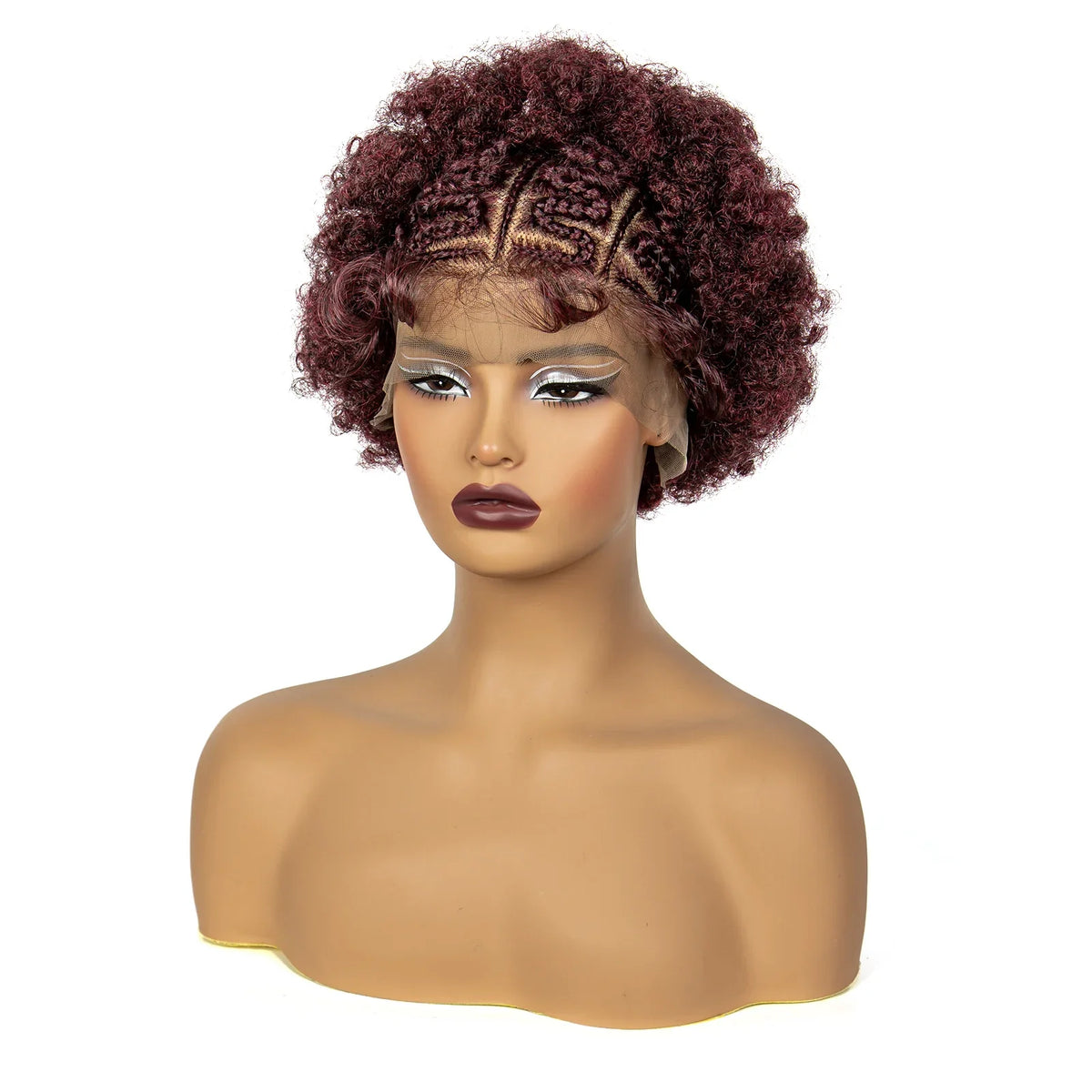 Burgundy Afro Curly Braids Bob Wig | 13x6 Lace | Baby Hair | Bouncy Curls
