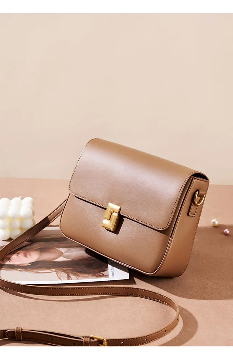 New Fashion Women's Genuine Leather Small Square Bag | Versatile Commuting Crossbody Shoulder Handbag