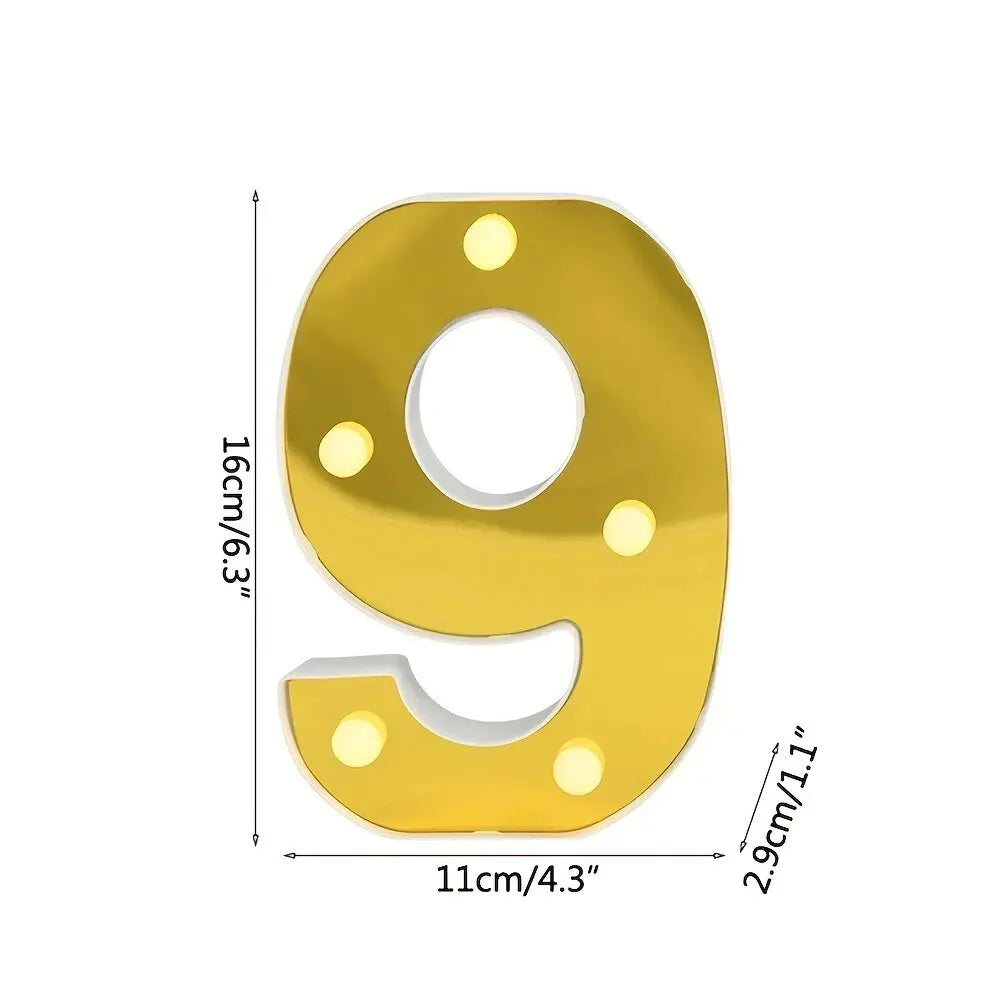 1PC 16cm Golden Numbers&English Led Letter Lights,Battery Powered Decoration Light For Festive,Proposal,Birthday,Wedding,Party