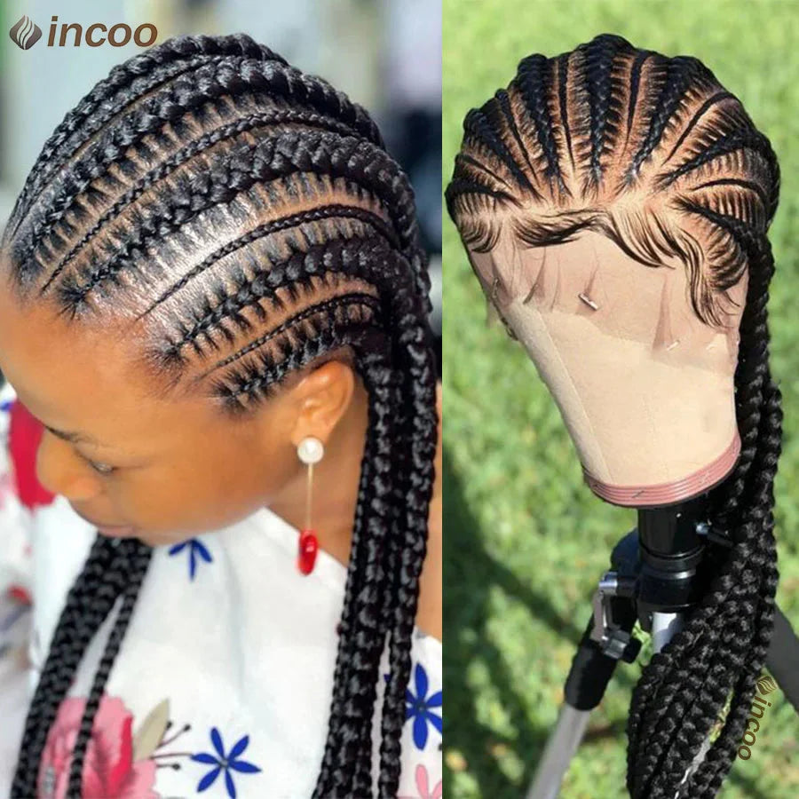 Synthetic Full Lace Cornrow Braided Wigs 36'' Lace Front Wig Jumbo Braids Wig For Black Afro Women Goddess Twists Box Braids Wig