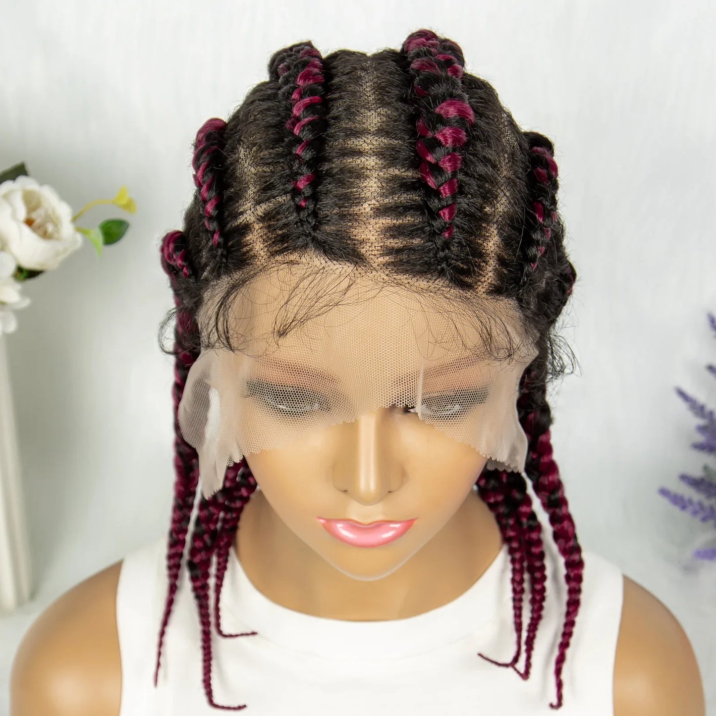 Full Lace Knotless Box Braids Wig | Cornrow Accent