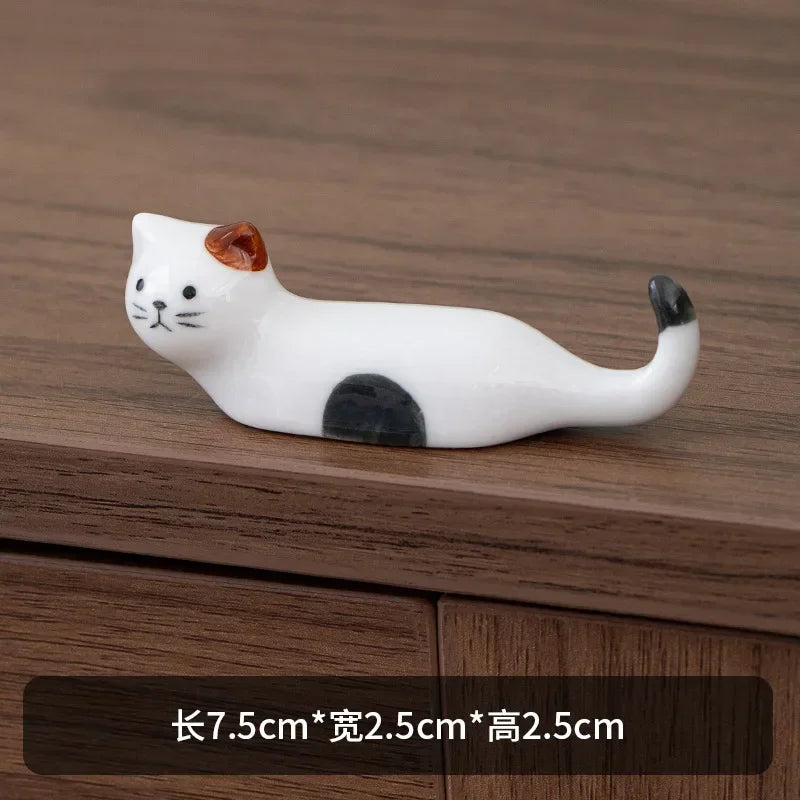 Japanese Style Underglaze Ceramic Cute Cat Chopstick Holder Chopstick Pillow Chopstick Rest Tableware Spoon Bracket