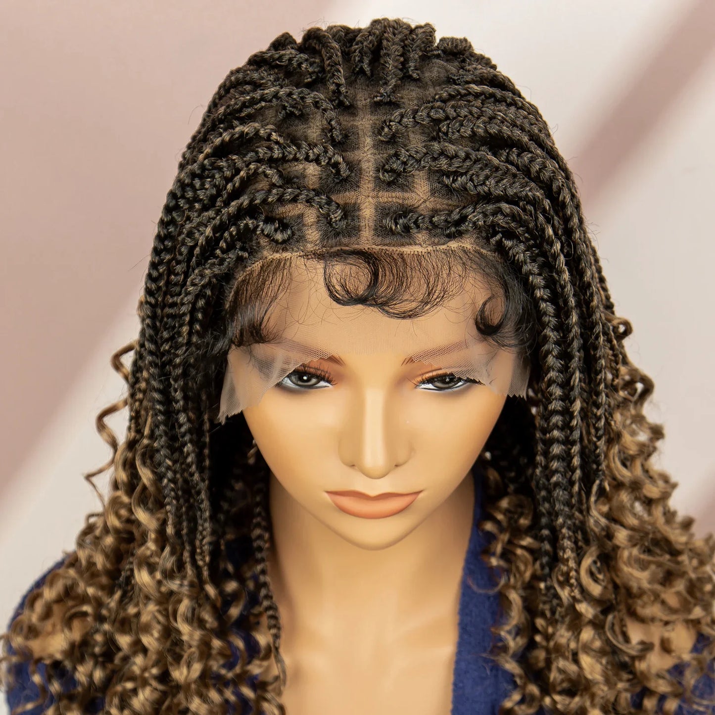 Short Bob Boho Knotless Box Braids Wig | 360 Double Full Lace | Curly Ends