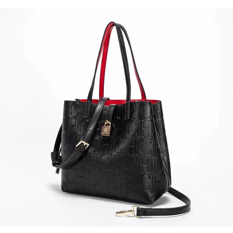 High Quality Fashion Ladies Shoulder Bag | Senior Sense Pure Color Letter Print Design Temperament Tote Bag (Large Capacity, Versatile)