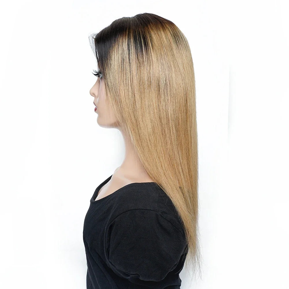 Ombre Honey Blonde & 1B/30 Straight 4x4 Lace Closure Wig | 150% Density Middle Part Remy Human Hair