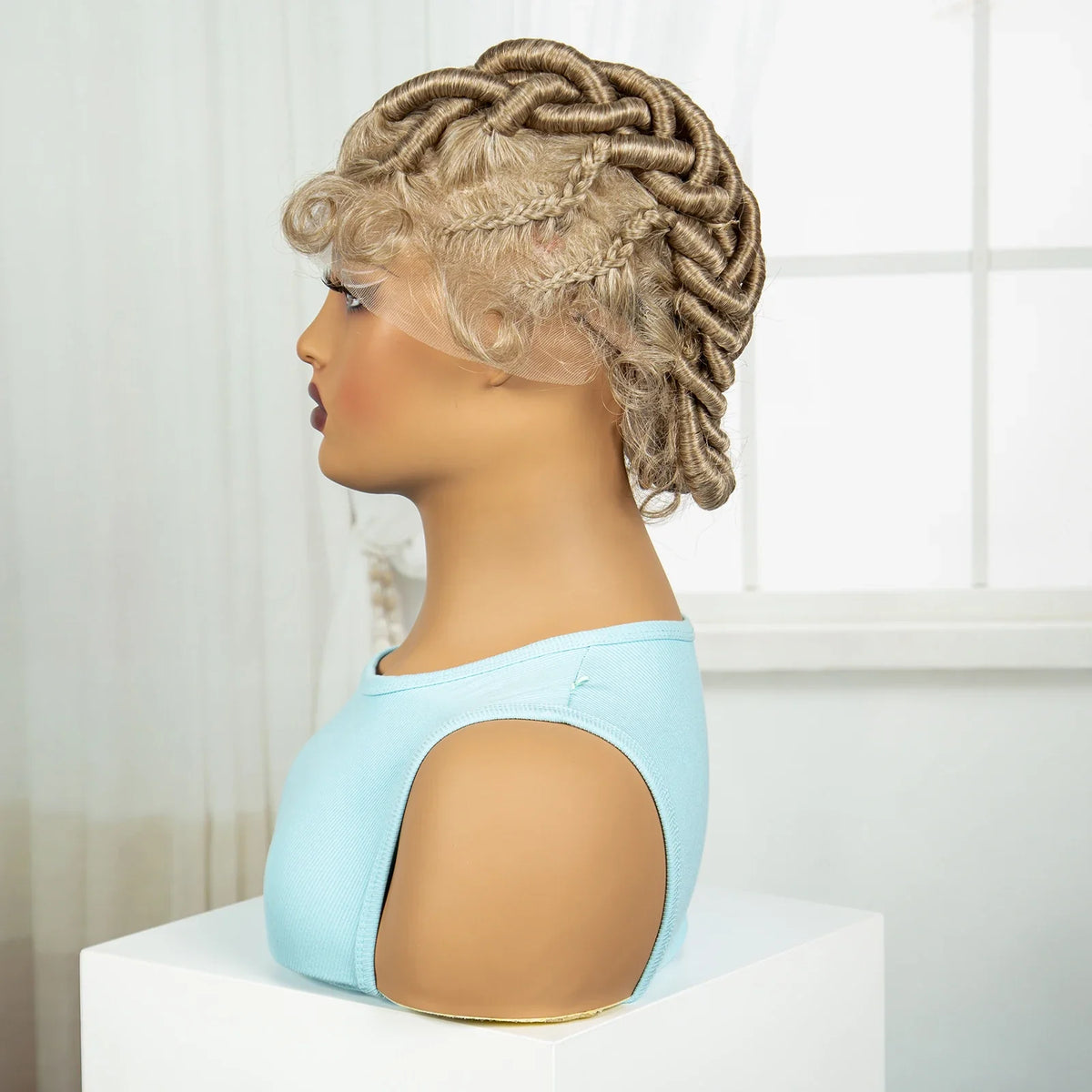 Burgundy Full Lace Synthetic Braided Wig | Knotless Box Braids & Bantu Knots | Lace Front Wig with Baby Hair for Black Women
