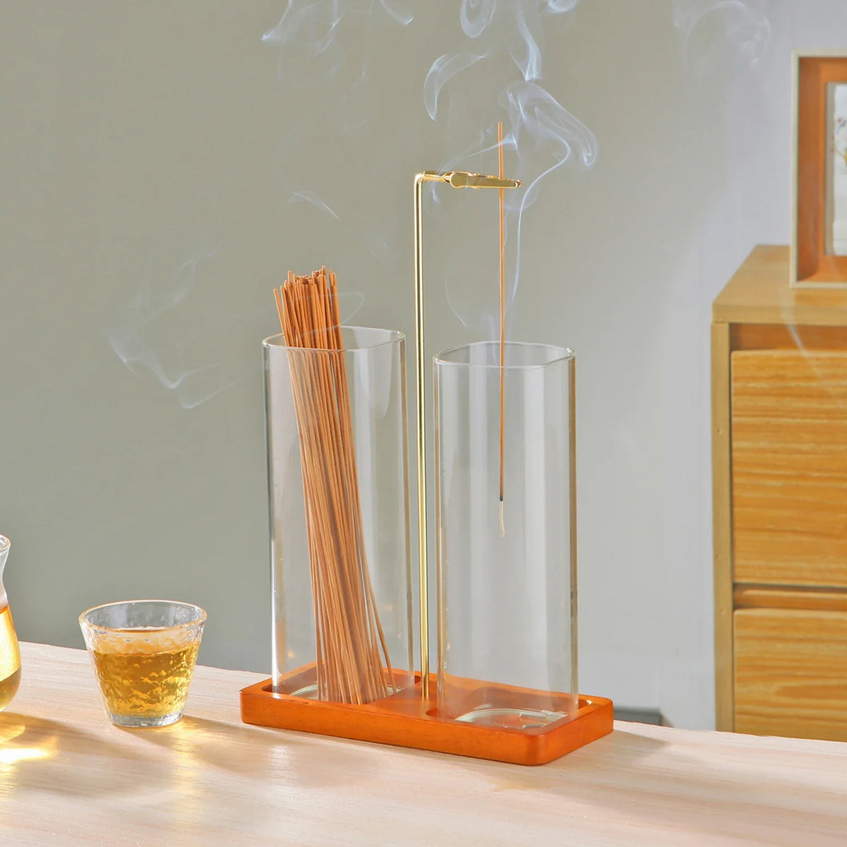 2 in 1 Incense Holder Upside Down Glass Incense Holder for Sticks Anti-Ash Incense Burner with Ash Catcher & Incense Storage