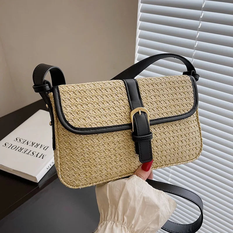 Summer Straw Bag Women's New Fashion Small Square Bag | Foreign Style Braided Tote & Simple Single Shoulder Crossbody Bag
