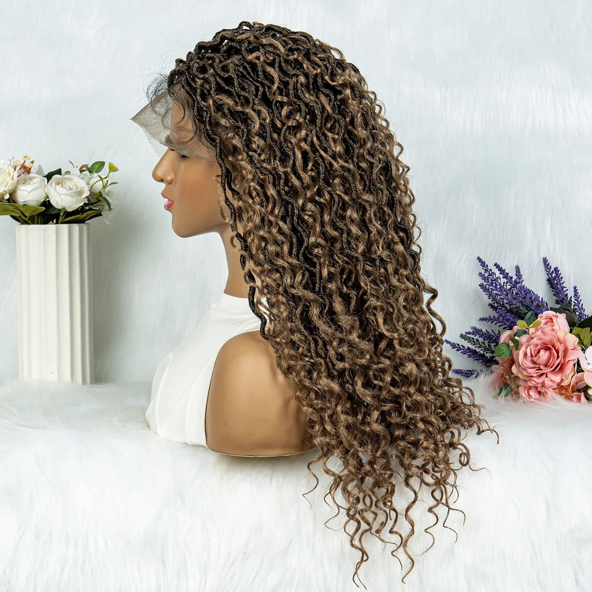 Lightweight Curly End Box Braids Wig | Lace Front Cornrows & Baby Hair