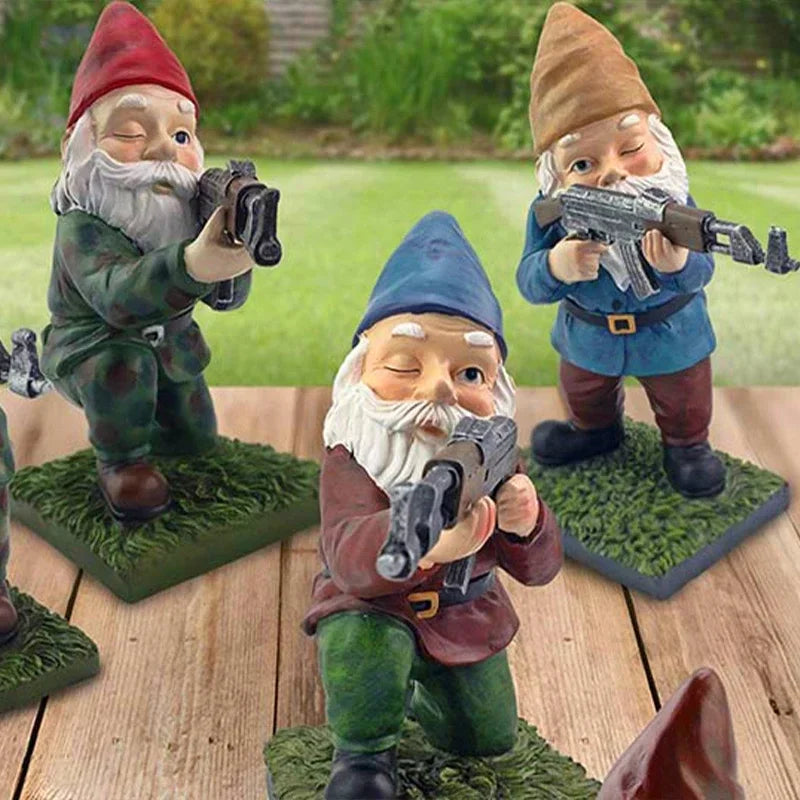 Funny Army Gnome Garden Statue Resin Desktop Lawn Ornament for Outdoor Garden Decoration Wooden Monster Yard Sculpture Figurines