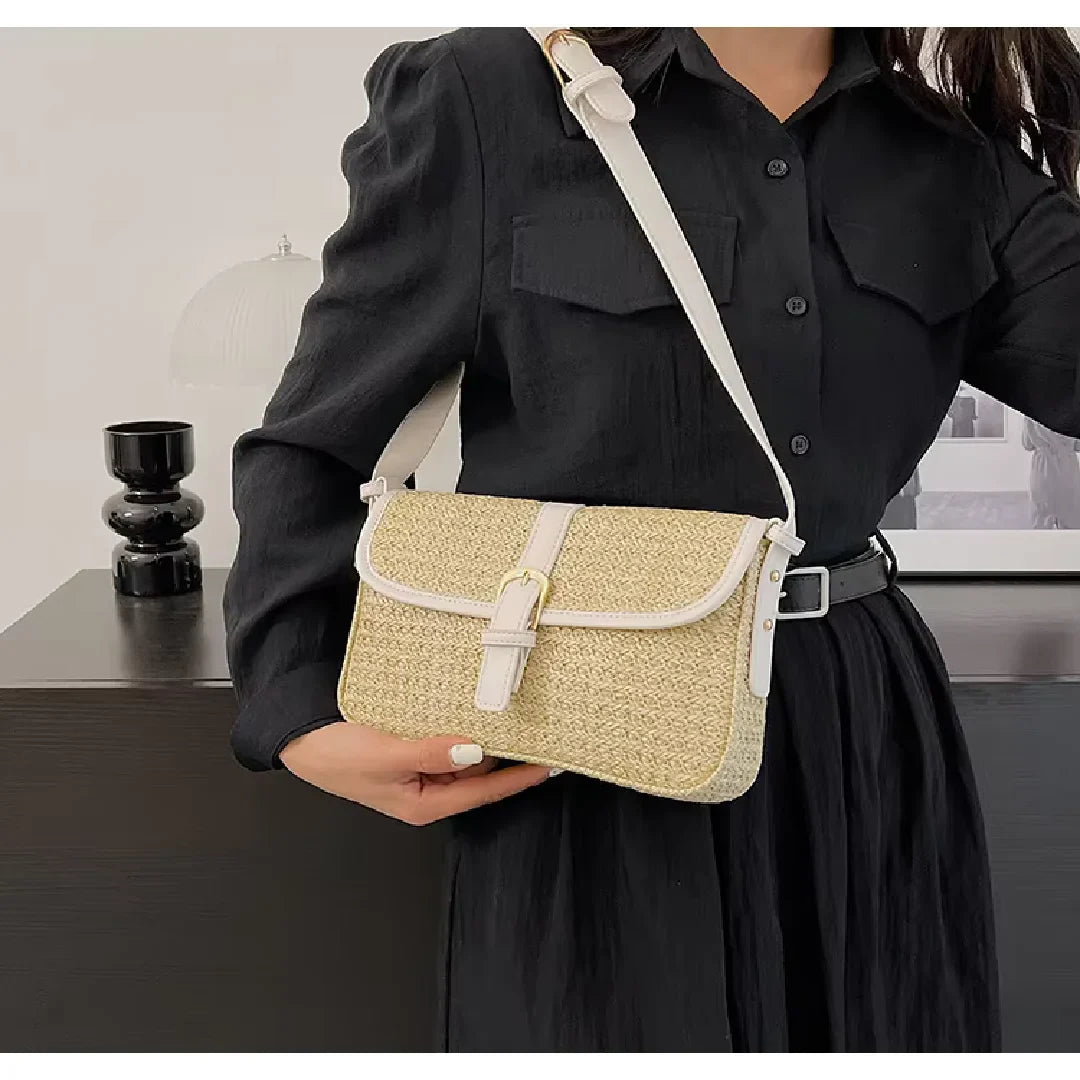 Summer Straw Bag Women's New Fashion Small Square Bag | Foreign Style Braided Tote & Simple Single Shoulder Crossbody Bag