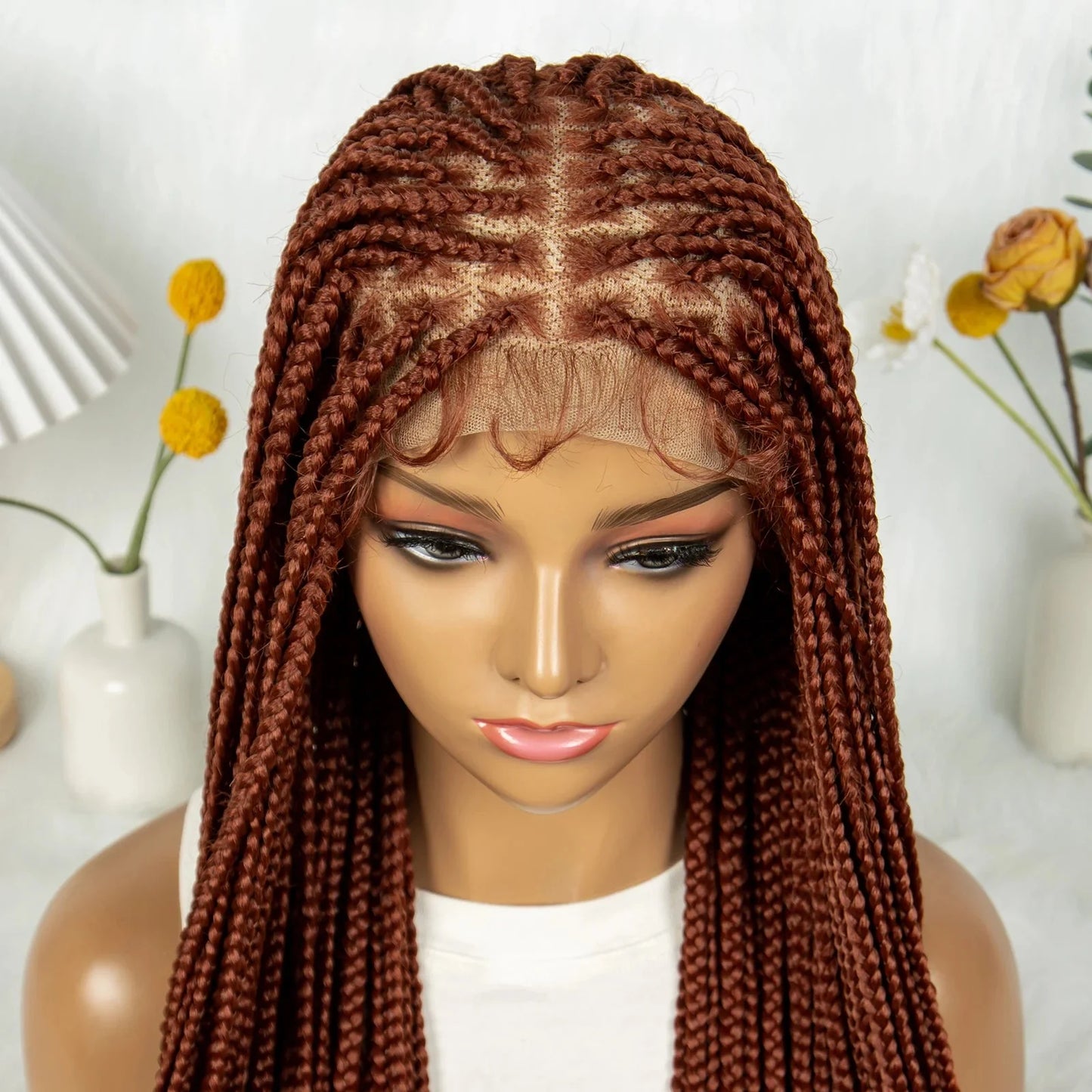 HD Knotless Box Braided Full Lace Wig | Ginger 350# & 613# Blonde | Synthetic Crochet Braids | Black Women