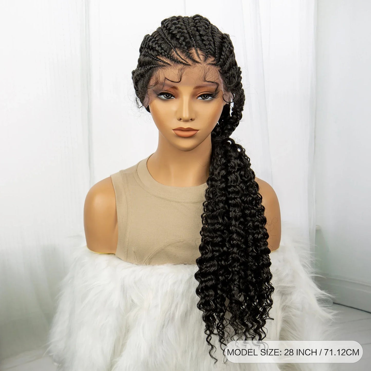 Curly Ends Cornrow Box Braids Wig | Handmade Lace Front | Baby Hair