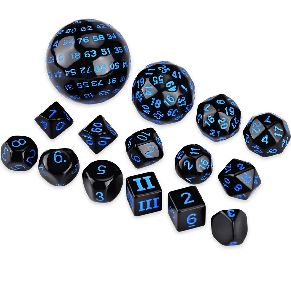 15Pcs Polyhedral Dice Table Game Dice for DND RPG Dungeons and Dragons D3 D4 D5 D6 D7 D8 D10 D% D12 D16 D20 D24 D30 D60 D100