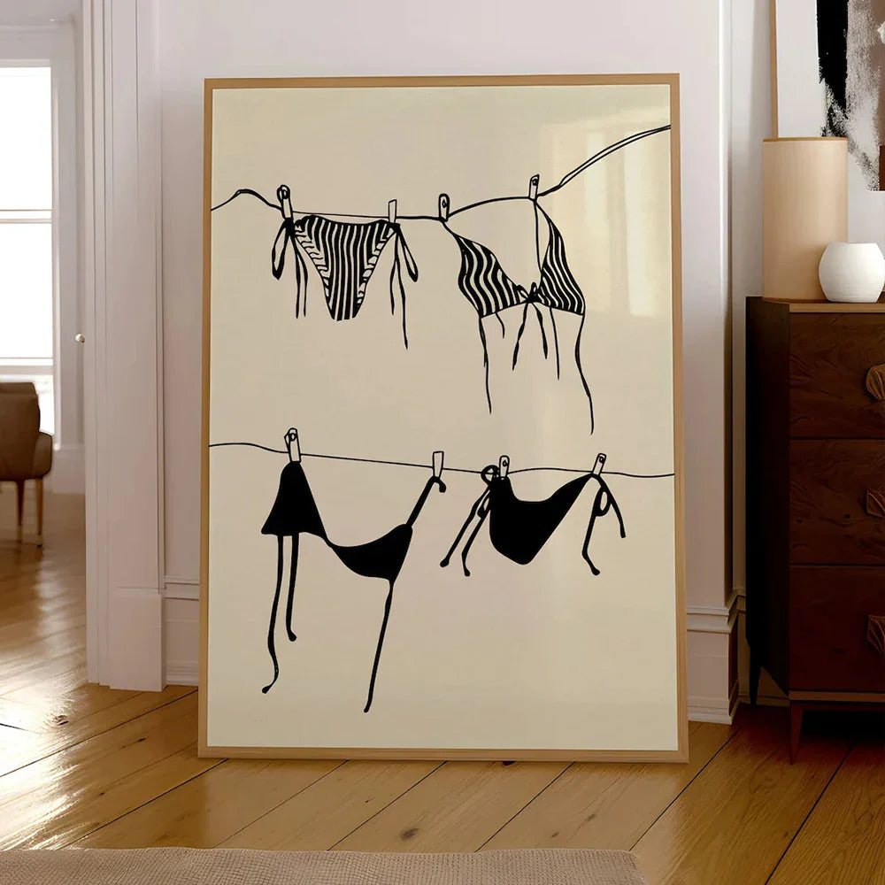 Modern Trendy Beige Girly Bikini Hanging Coquette Wall Art Prints Canvas Painting Poster Picture For Living Room Home Decor