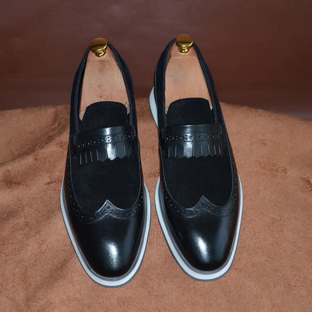 Many Colors Classy Men's Genuine Leather Tassel Loafers | Cow Suede Wingtip Brogue Casual Business Flats