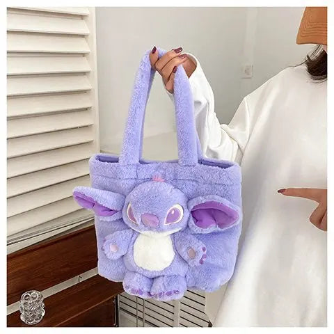 New Cartoon Plush Doll Shoulder Bag | Sweet and Cute Stitch Strawberry Bear Soft Cute Girls Handbag