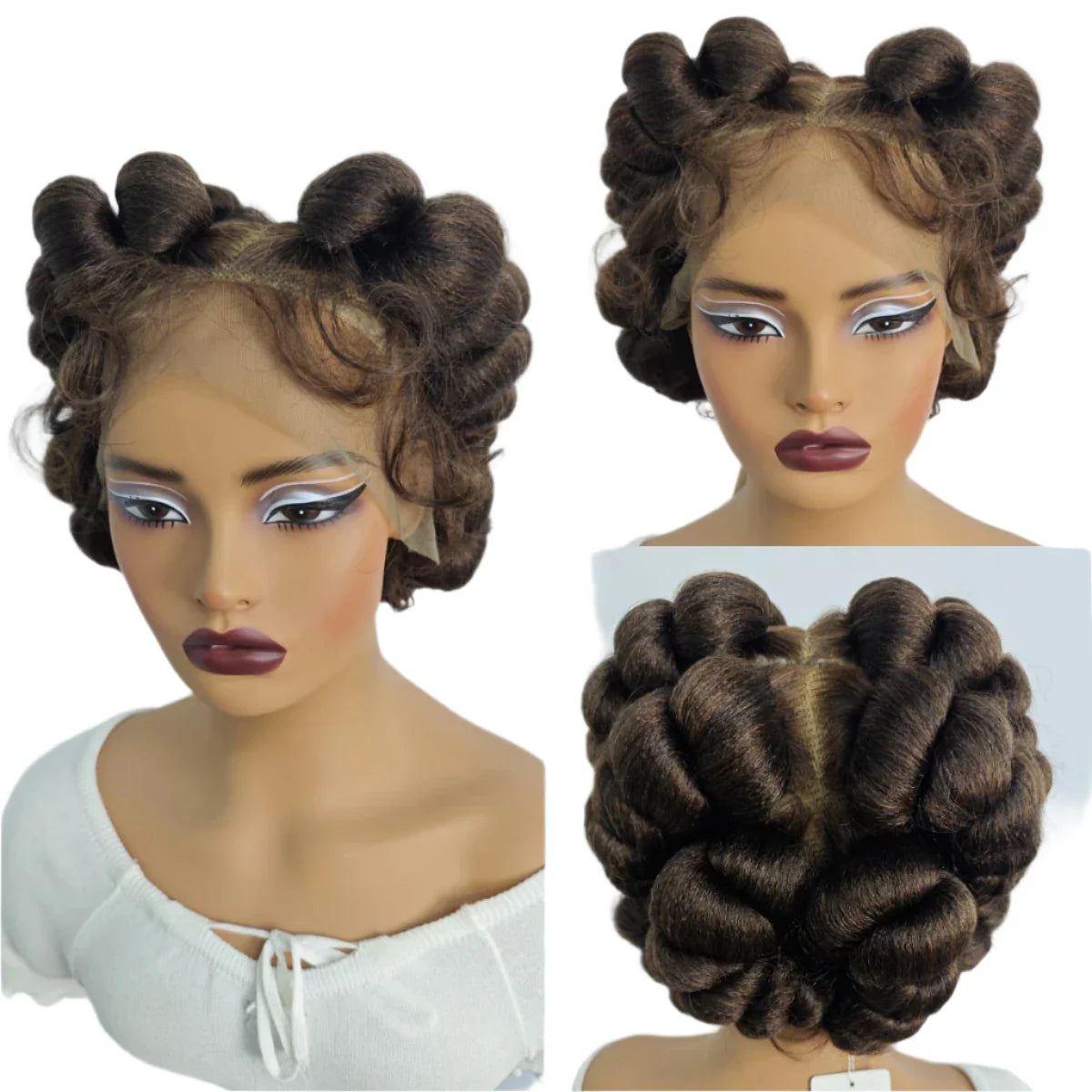 Short Cute Ginger Bantu Knotless Braids Wig | Full Lace Handmade