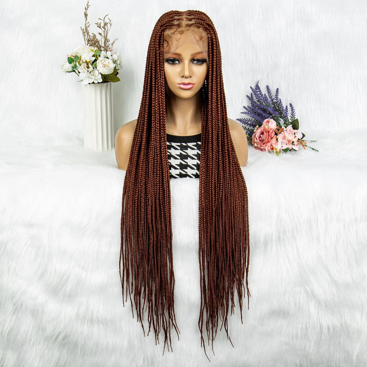 HD Full Lace Knotless Box & Cornrow Braided Wig | Transparent Lace | Synthetic Crochet Braids for Black Women