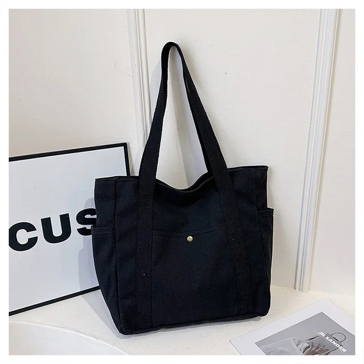 Preppy Style Shoulder Bag Unisex | Large Capacity Handbag & Casual Versatile Solid Canvas Bag (Student Commuting Zipper Square Bag)