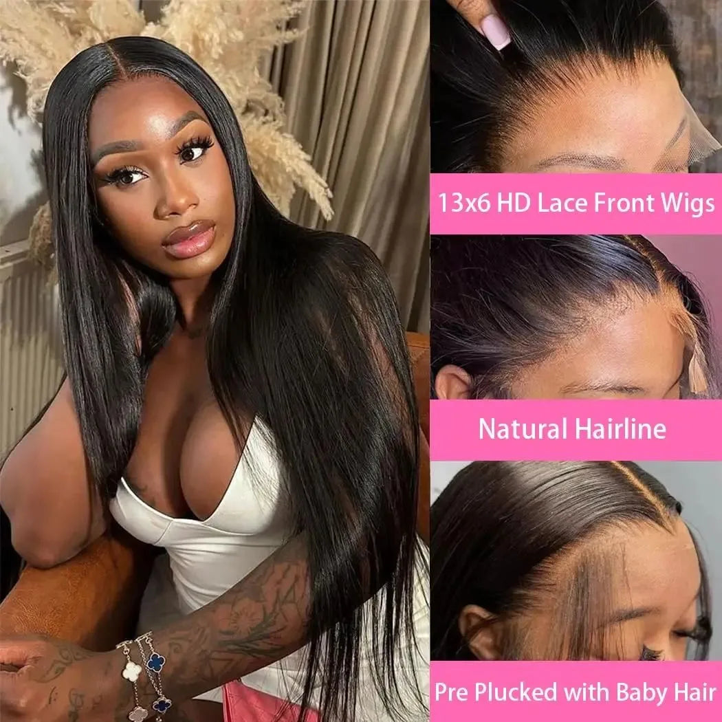 High Density Bone Straight Human Hair Wigs | 13x6 HD Lace Frontal Wig (30-40 Inch Transparent Lace Front Wigs for Women - On Sale)