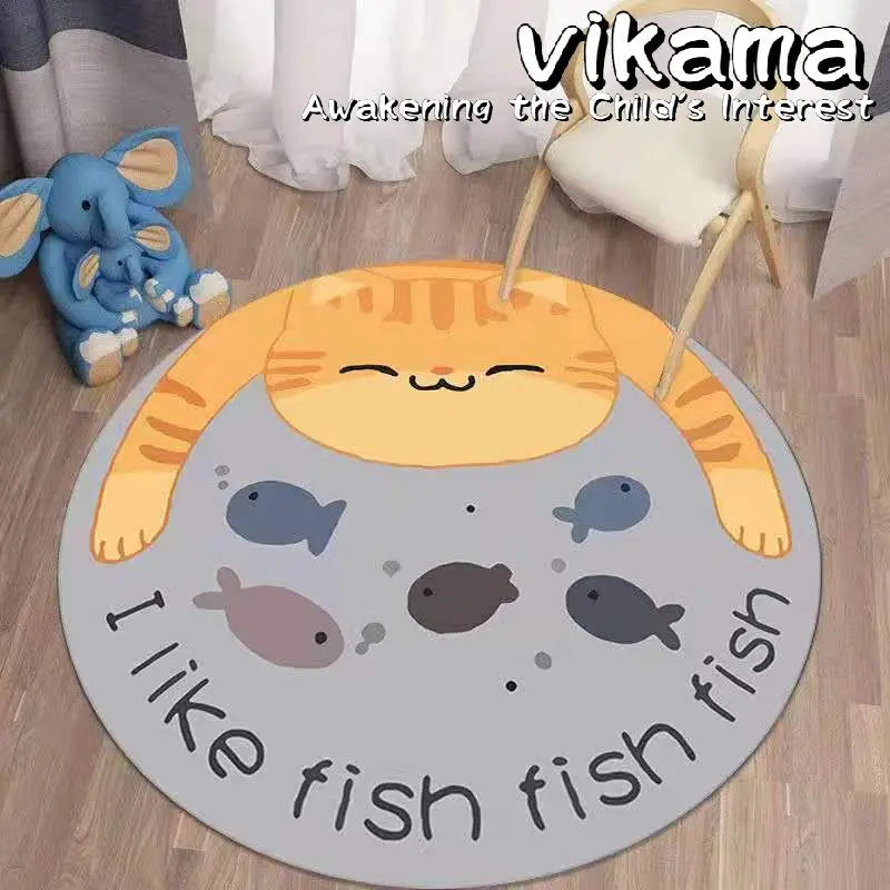 VIKAMA Cartoon Animal Imitation Cashmere Round Carpet Living Room Bedroom Bedside Sofa Decorative Carpet Anti-slip Washable Rug
