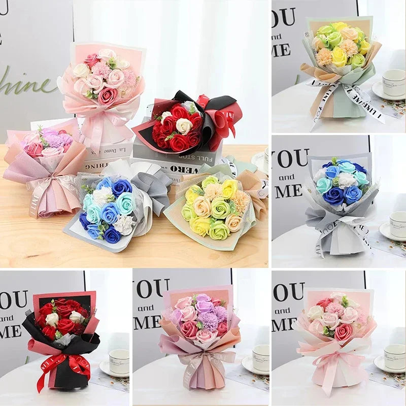 Artificial Soap Flower Preserved Bouquet Pink Rose Realistic for Mothers Day Valentines Day Anniversary Romantic Gift Decoration