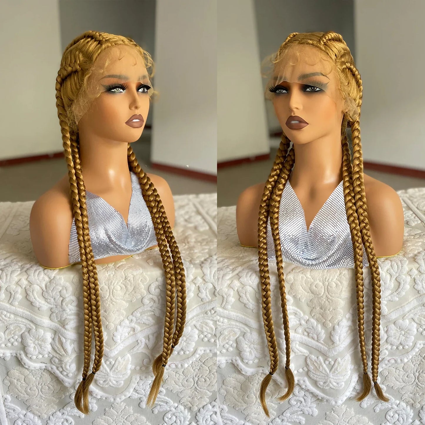 32 Inch Senegalese Twist Lace Front Wig | 4 Twist Cornrow | With Baby Hair | Synthetic Crochet Braids