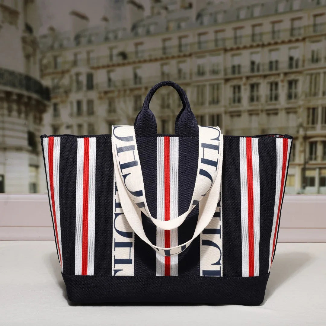 Classic Ladies Crossbody Bag | Large Capacity Commuter Style Tote Bag (Simple Stripe Design Shoulder Bag with Letters)