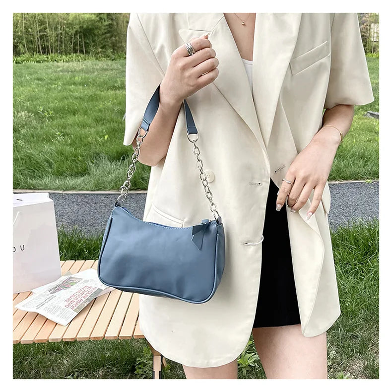 Shoulder Bags Women Underarm Chain Bag | PU Candy Colors Zipper Summer Simple Students Daily Casual Handbags