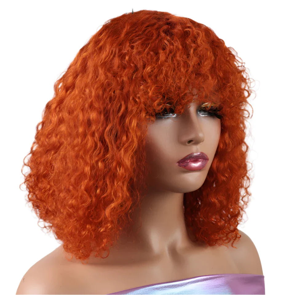 Rebecca Ombre Brown Curly Wig with Bangs | Loose Deep Wavy Brazilian Remy Human Hair
