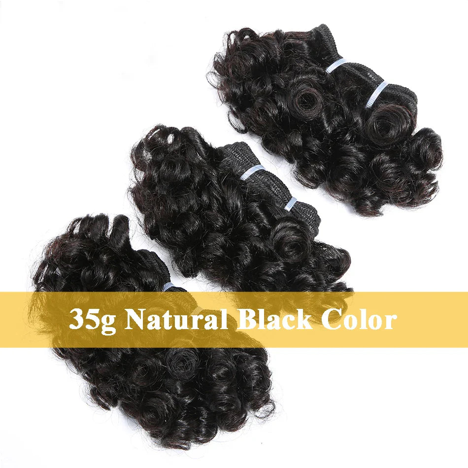 6" Bouncy Curly Indian Remy Hair Bundles | Double Drawn | Natural Black & Brown | Sew-In Extensions