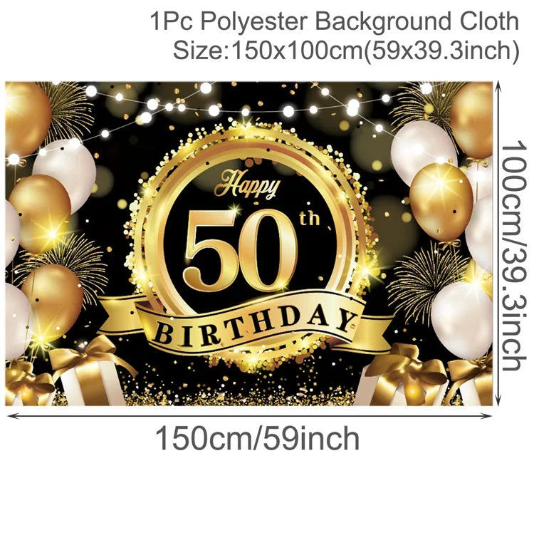 Gold Glitter Happy Birthday Party Backdrop For Photo Black  Happy Birthday Adult Theme Party Decoration Supplies DIY Backdrops