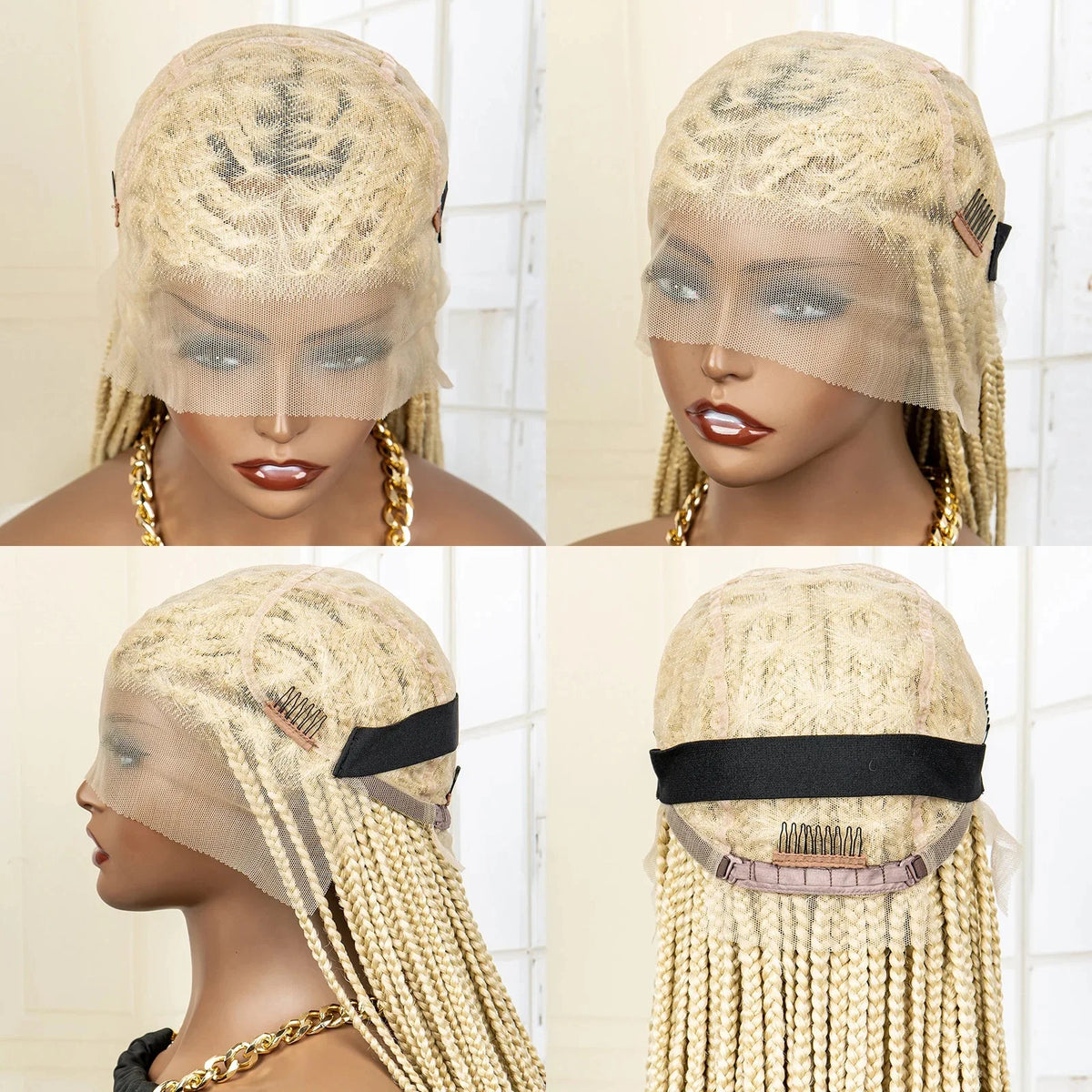 36" 613 Full Lace Knotless Box Braided Wig | Transparent HD Lace | Baby Hair | Synthetic Wig for Black Women