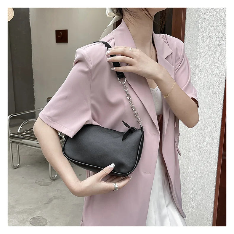 Shoulder Bags Women Underarm Chain Bag | PU Candy Colors Zipper Summer Simple Students Daily Casual Handbags