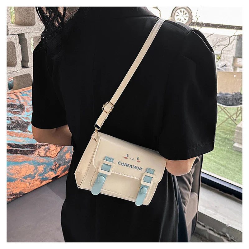 Sanrio Kawaii Hello Kitty My Melody Kuromi Cinnamoroll Square Shoulder Bags | PU Cartoon Fashion Simple Satchel Crossbody Bag (Gift)