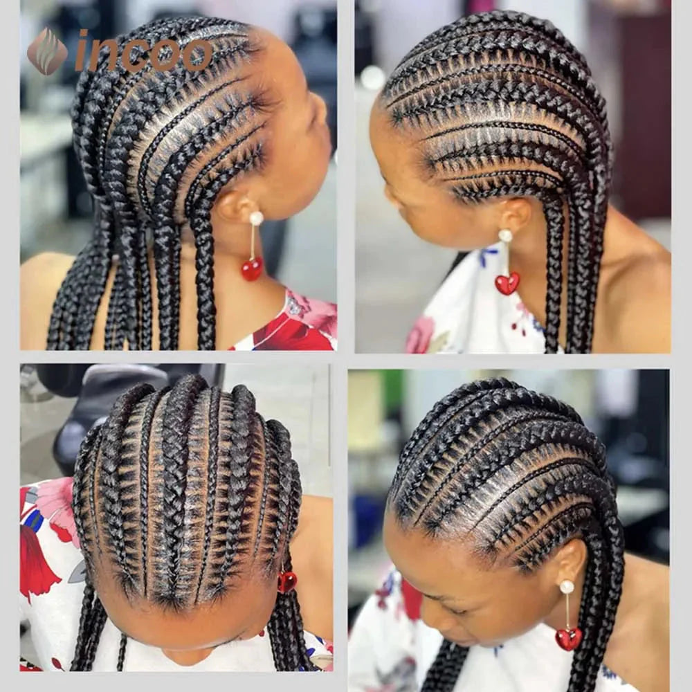 36" Jumbo Dutch Twins Cornrow Braided Lace Front Wig | Full Lace | Synthetic Crochet Hair | Black Women