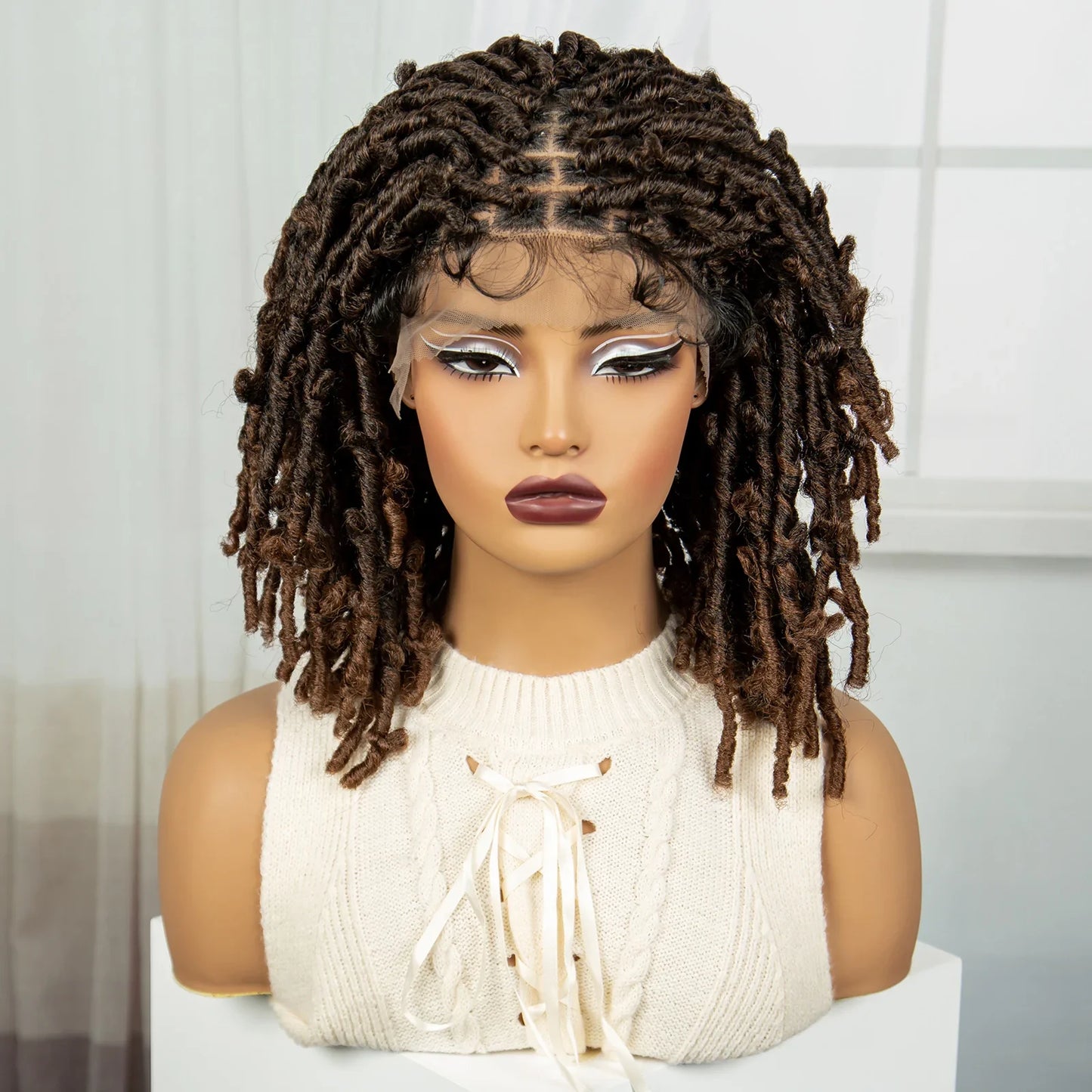 Burgundy Knotless Butterfly Locs Wig | Synthetic Lace Front