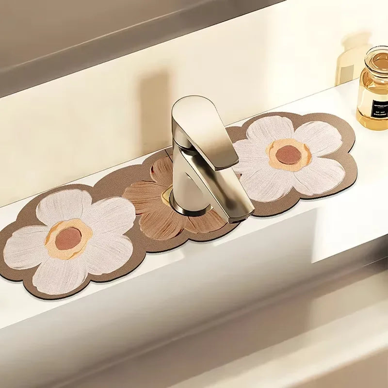 VIKAMA Cartoon Cute Faucet Mat Kitchen Super Absorbent Mat Coffee Machine Drain Mat Drying Mat Quick-Drying Bathroom Drain Mat
