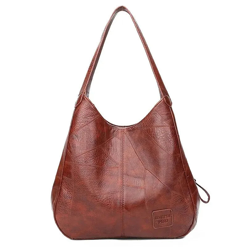 Vintage Women's Leather Shoulder Bag | Large Capacity Marble Grain Daily Commuter Handbag (Shopping Tote, Zipper & Hasp Closure)