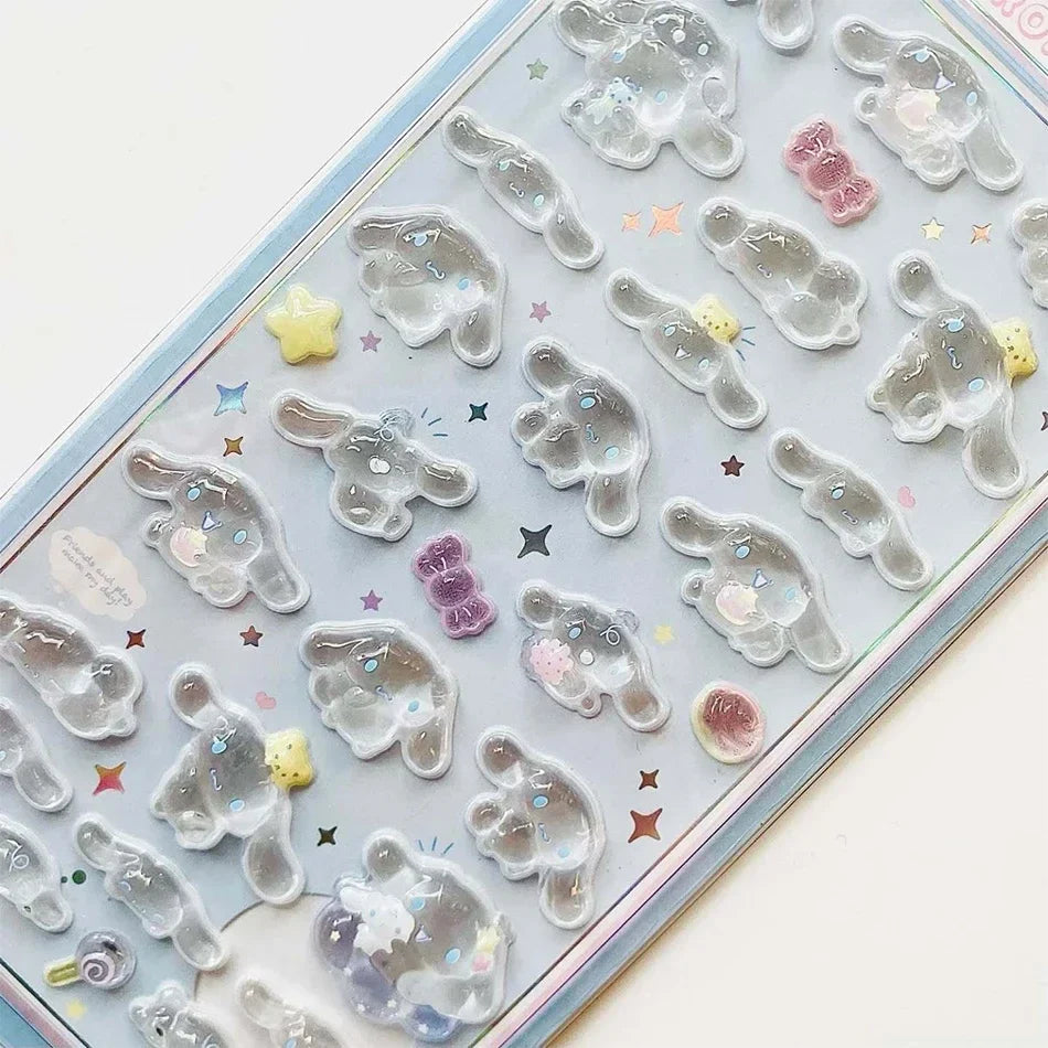 Cute Anime Hellokitty Kuromi Cinnamoroll 3D Sanrio Stickers Transparent Jelly Crystal Decorative Sticker Phone Case DIY Kids Toy